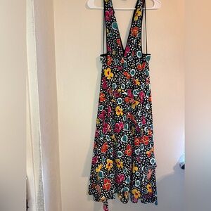 Topshop Black Maxi Dress with Pink, Yellow, Orange & Teal Floral Print